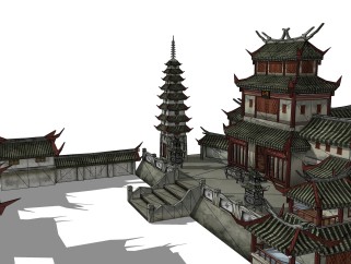 现代中式小区庭院，sketchup模型免费下载