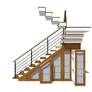 现代实木双跑折梯草图大师模型，实木双跑折梯sketchup模型免费下载