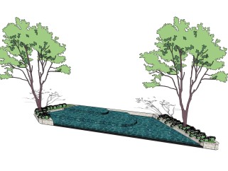 现代商业街水景草图大师模型，水景sketchup模型下载