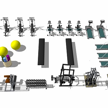 现代健身器材草图大师模型，健身器材sketchup模型下载