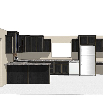 美式L形橱柜sketchup模型，橱柜草图大师模型下载