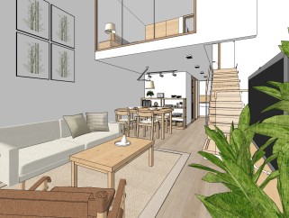 日式复式公寓草图大师模型，家装SU模型下载
