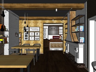 现代咖啡厅室内SU模型，咖啡厅sketchup模型下载