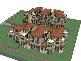 欧式连排别墅草图大师模型，别墅sketchup模型免费下载