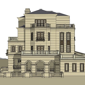 欧式别墅外观草图大师模型，别墅外观sketchup模型免费下载