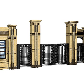 欧式入口大门草图大师模型下载，入口大门sketchup模型