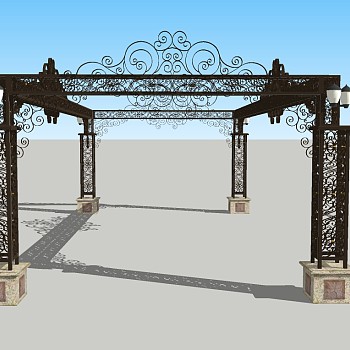 欧式铁艺爬藤廊架草图大师模型，铁艺爬藤廊架sketchup模型下载