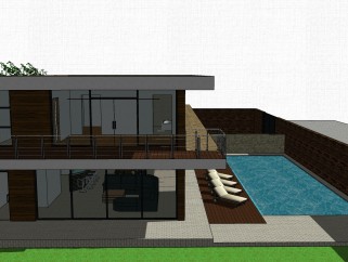 泳池别墅草图大师模型，别墅设计skp模型下载