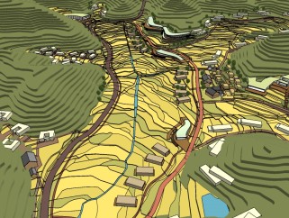现代山地地形城市规划设计sketchup模型，城市规划skp文件下载