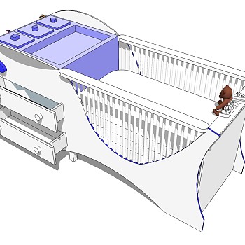 北欧婴儿床草图大师模型，婴儿床skb文件