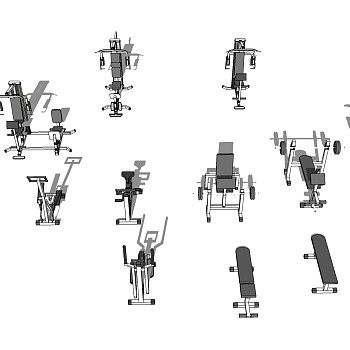 现代健身器材草图大师模型，健身器材skp模型下载