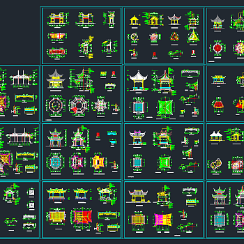 CAD亭子大全，亭子CAD施工图纸下载