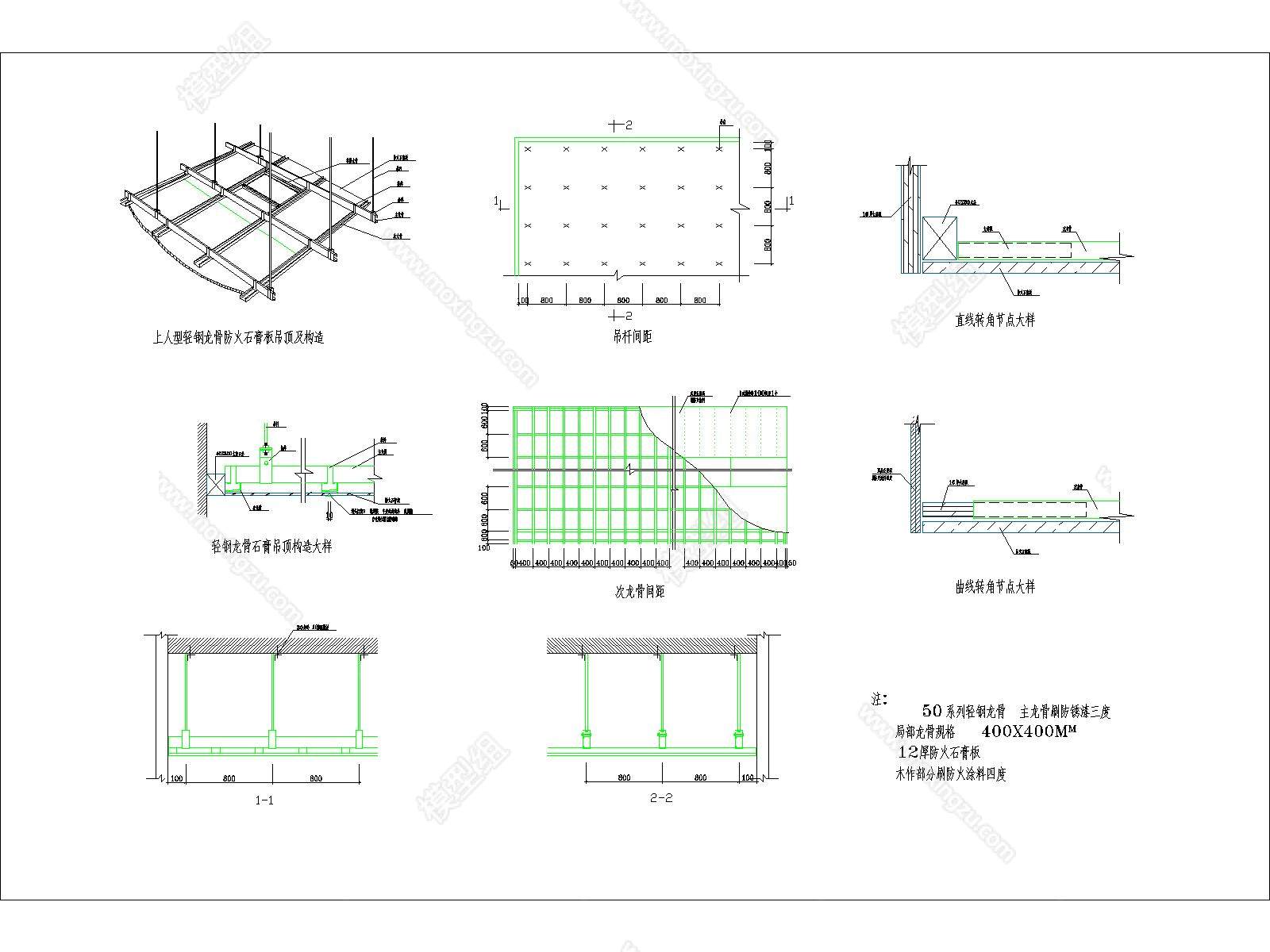 轻钢龙骨石膏板吊顶安装CAD节点图,节点大样CAD图纸下载 - 易图网