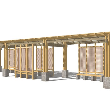 新中式实木廊架草图大师模型，实木廊架sketchup模型下载