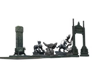 中国四大神兽赑屃陵园雕塑su模型,摆件草图大师模型下载