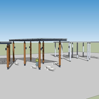 现代廊架草图大师模型，廊架sketchup模型下载