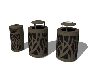 现代垃圾桶组合su模型，垃圾桶草图大师模型免费下载