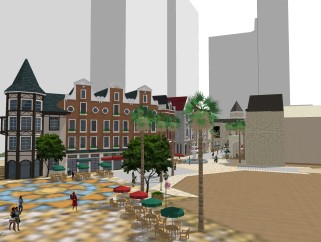欧式大理石建筑商业街草图大师模型，商业综合体sketchup模型免费下载