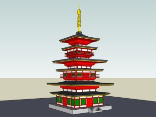 日式景观塔草图大师模型skp文件，景观塔sketchup模型skp文件分享