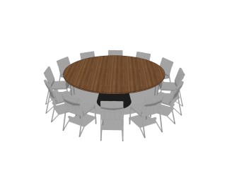 现代圆形宴会桌椅免费su模型，宴会桌椅skp模型下载
