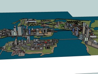 现代濒海城市规划草图大师模型，城市规划sketchup模型