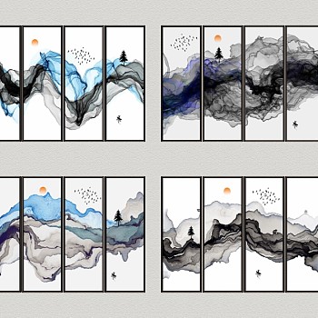 中式装饰画挂画组合skb模型分享，装饰画挂画sketchup模型下载