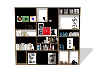现代卧室隔断书架草图大师模型，书柜效果图su模型下载