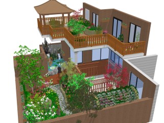 现代庭院设计草图大师模型，庭院设计sketchup模型下载