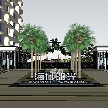 现代小区大门草图大师模型，小区大门SU模型下载