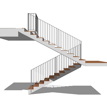 现代双跑平行楼梯草图大师模型，双跑平行楼梯sketchup模型免费下载