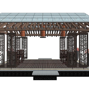 中式凉亭廊架草图大师模型下载、中式凉亭廊架su模型下载