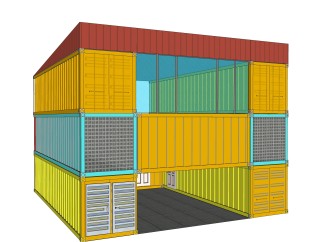 现代集装箱房屋su模型，集装箱住宅草图大师模型下载