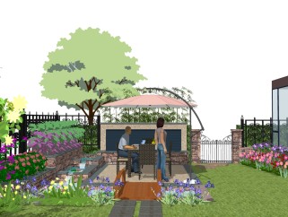 现代家庭庭院景观草图大师模型，家庭庭院景观sketchup模型免费下载