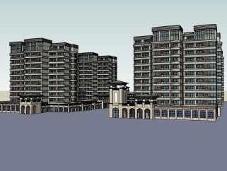 新中式公寓楼草图大师模型，公寓sketchup模型