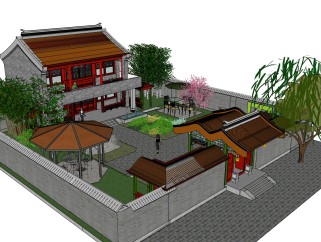 中式别墅su模型下载、中式别墅草图大师模型下载