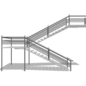 现代钢结构玻璃双跑平行楼梯草图大师模型，钢结构玻璃双跑平行楼梯sketchup模型免费下载