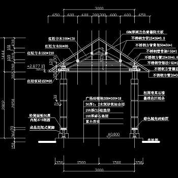 现代亭CAD图纸，现代亭CAD施工图下载