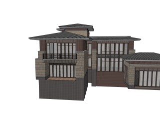 中式别墅草图大师模型，别墅sketchup模型