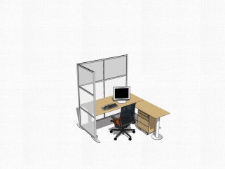 现代屏风卡位办公桌草图大师模型，办公桌skp模型下载