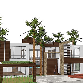 自然风现代独栋别墅草图大师模型下载，独栋别墅sketchup模型