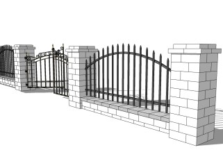 欧式围墙草图大师模型，围墙sketchup模型下载