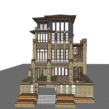 现代简约欧式别墅外观草图大师模型，SU模型免费下载