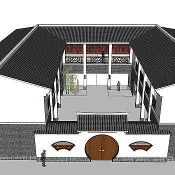 传统四合院建筑草图大师模型分享免费下载