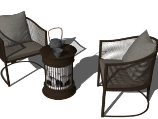 中式休闲椅单品草图模型，椅子sketchup模型库