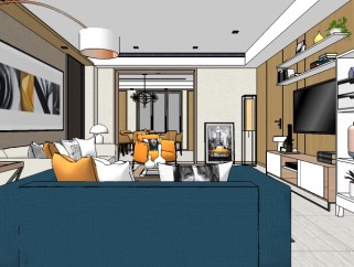 现代港式客餐厅草图模型，客餐厅草图大师模型下载