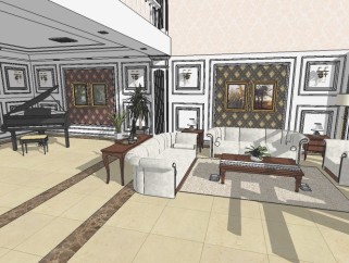 欧式复式客厅草图模型，客厅草图模型sketchup下载