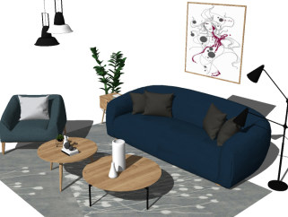 北欧风格布艺沙发组合草图模型，沙发草图大师模型下载