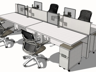 现代办公桌草图模型，办公桌草图大师模型下载