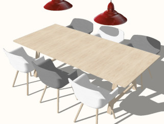 北欧简约日式餐桌草图模型，餐桌草图大师模型下载