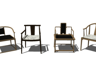 4款中式单椅草图模型，单椅草图模型sketchup下载